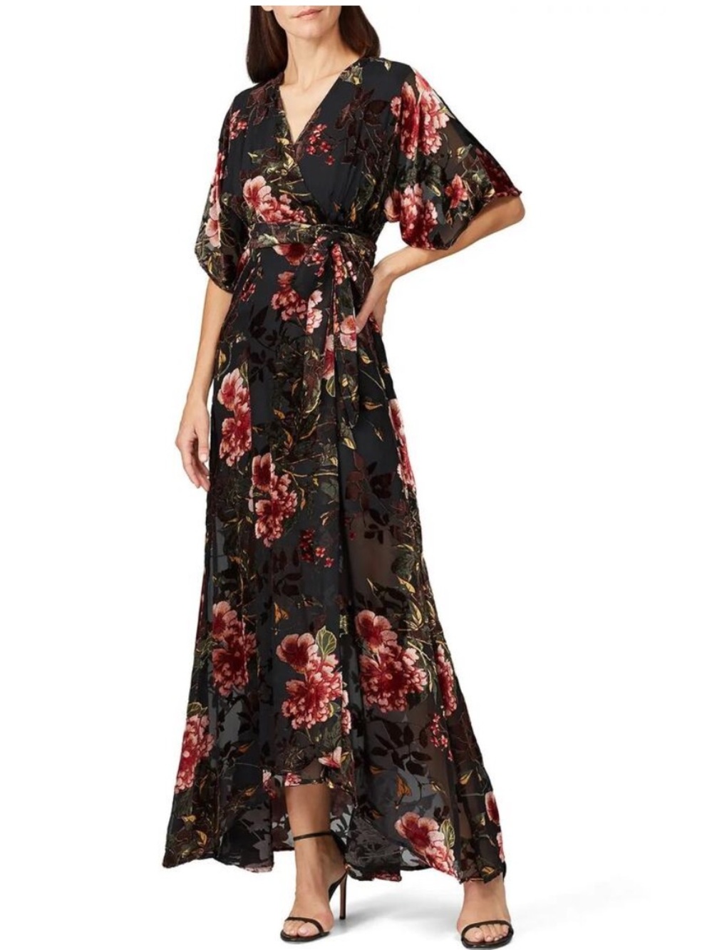 Hutch Velvet Floral Burnout Wrap Dress Large